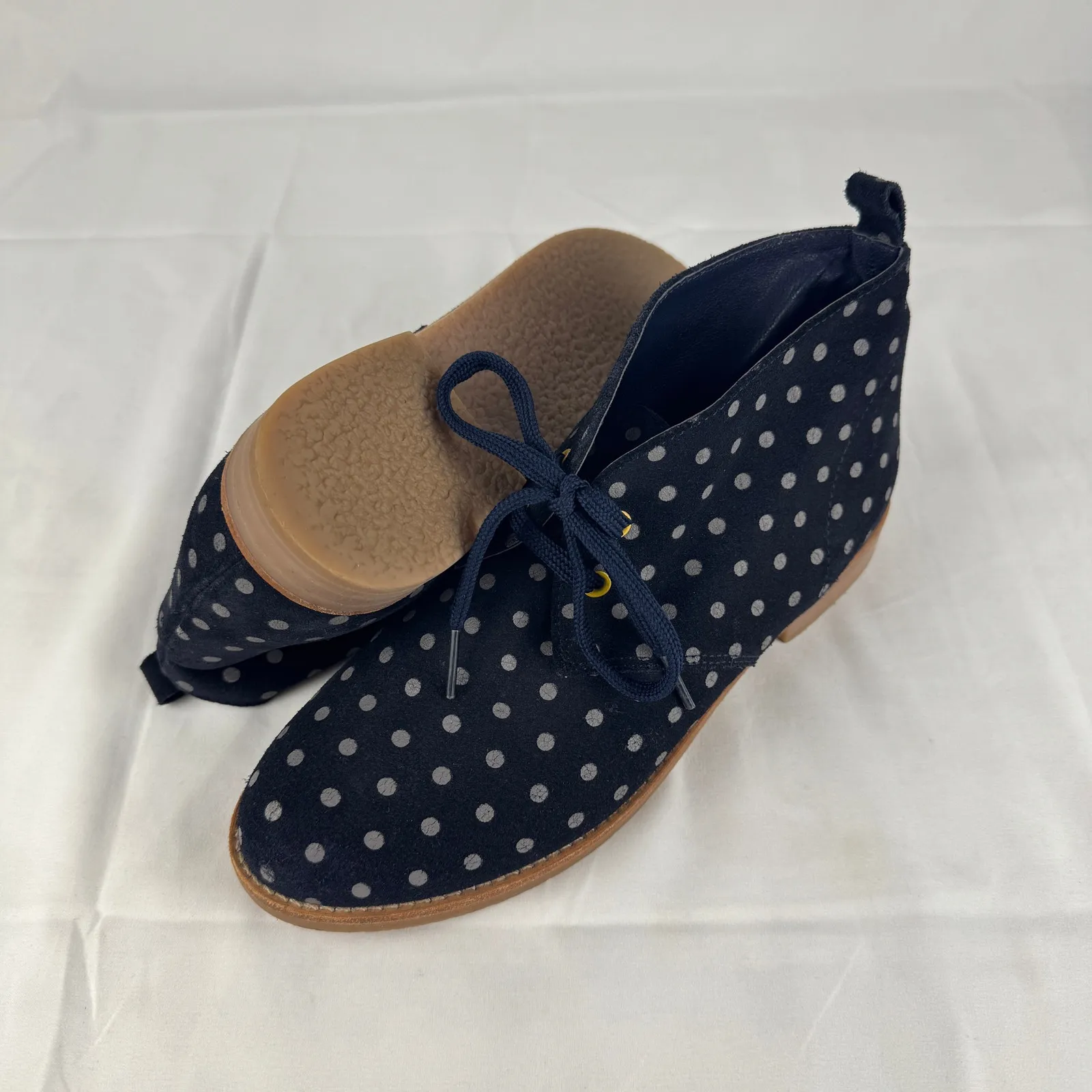 Boden Polka Dot Suede Desert Boots Women’s‎ Size 8 Navy Blue Lace Up Ankle Shoes - Image 11