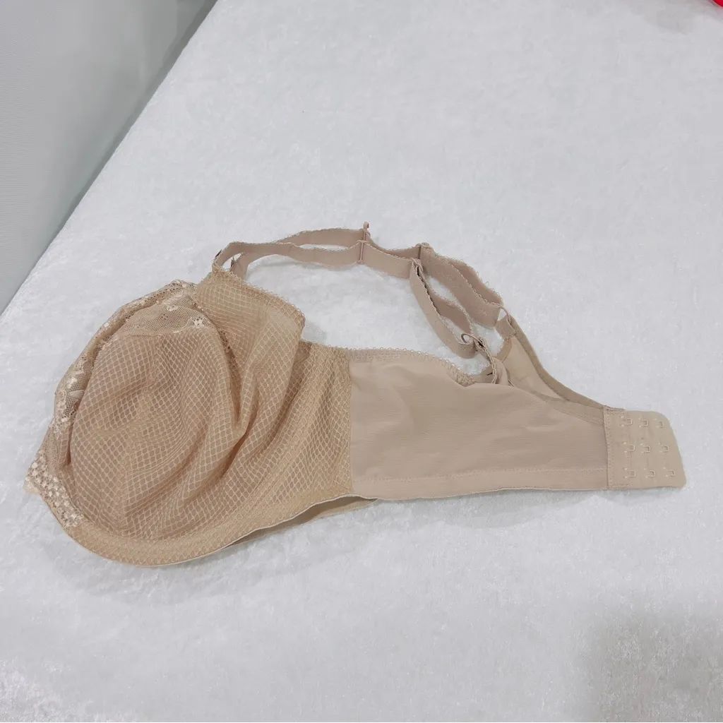 Elomi Bra Size 42 I Charley Stretch Plunge Lace Mesh Underwire Unlined Lace Tan - Image 13