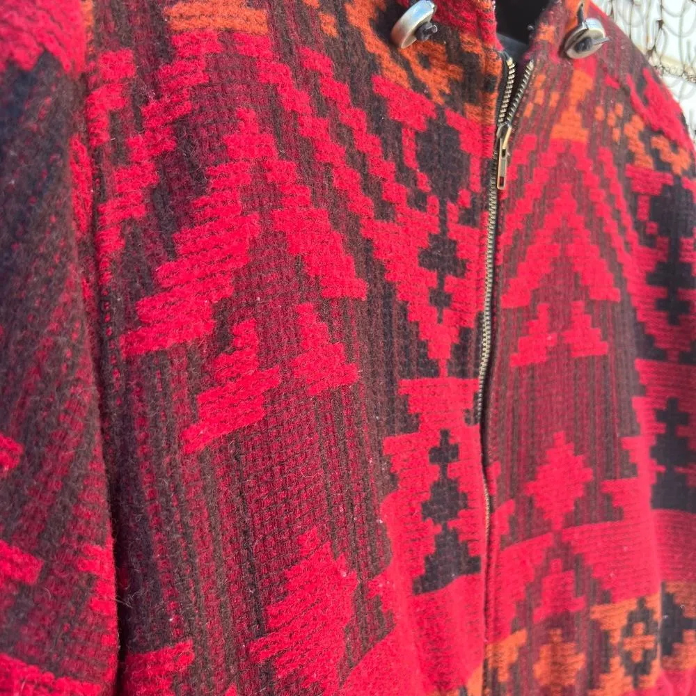 Vintage 80s 90s Woolrich maroon orange Tribal Aztec Southwestern Blanket Coat - Image 4