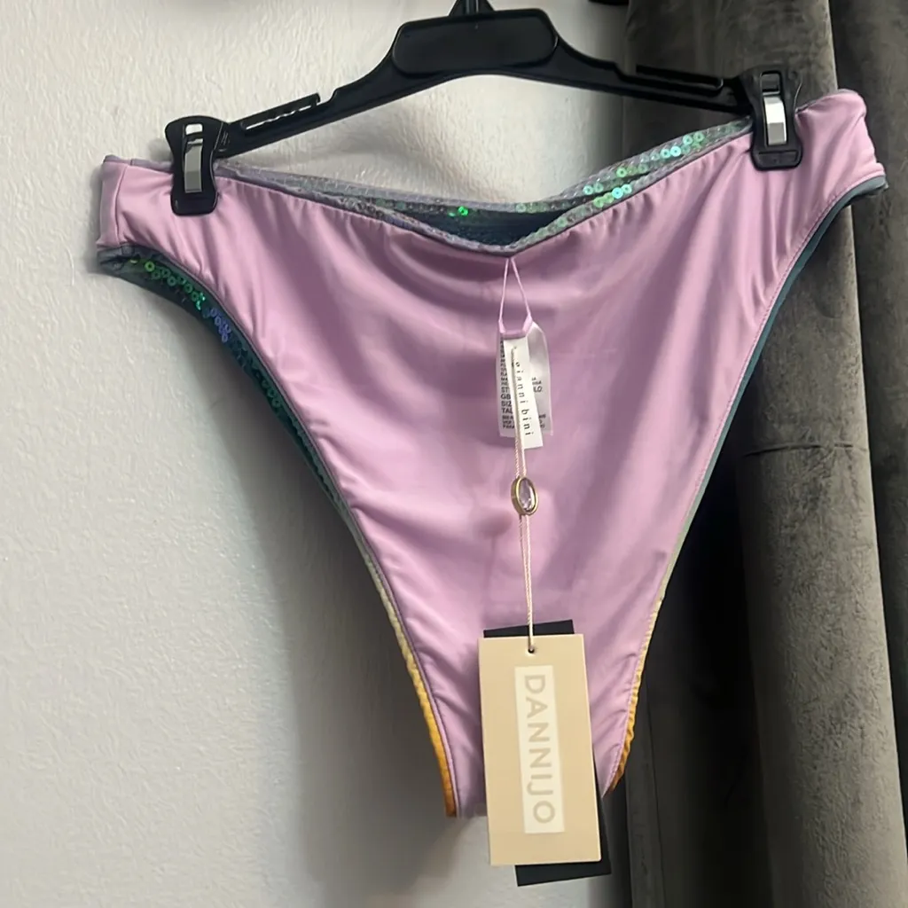 GIANNI BINI x DANNIJO Sequin Iridescent ombre Bikini Bottom Large NWT Purple - Image 6