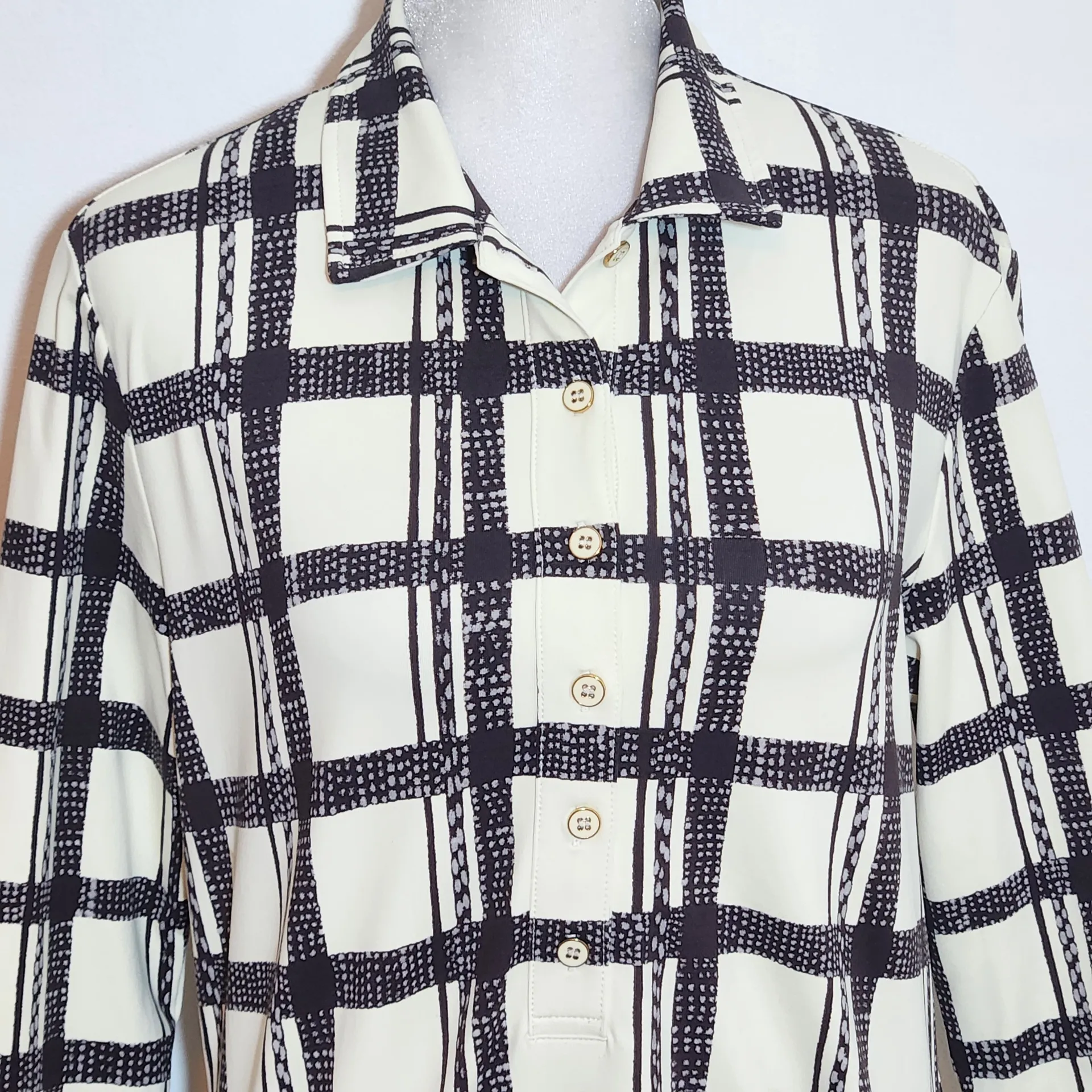 J. McLaughlin Cream Plaid Blouse Size Medium Women's Plaid Top - Image 3
