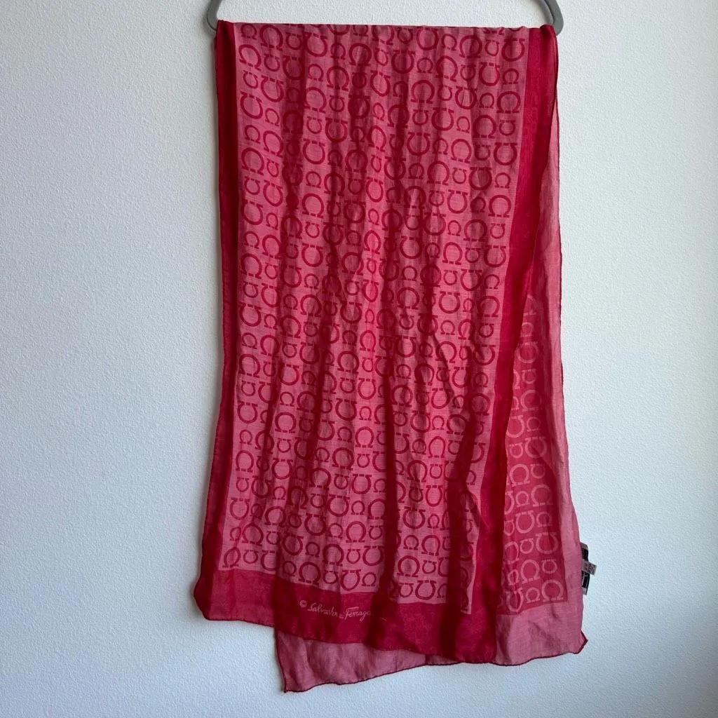 Salvatore Ferragamo Gancini Logo Red Silk Cotton 64 X 18 Lightweight Scarf - Image 5