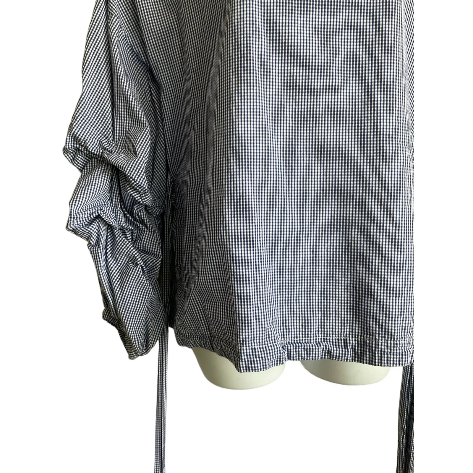 Max Jeans Women Top S Blue‎ Small Checkered Tiered Puff Sleeve Back Tie Preppy - Image 6