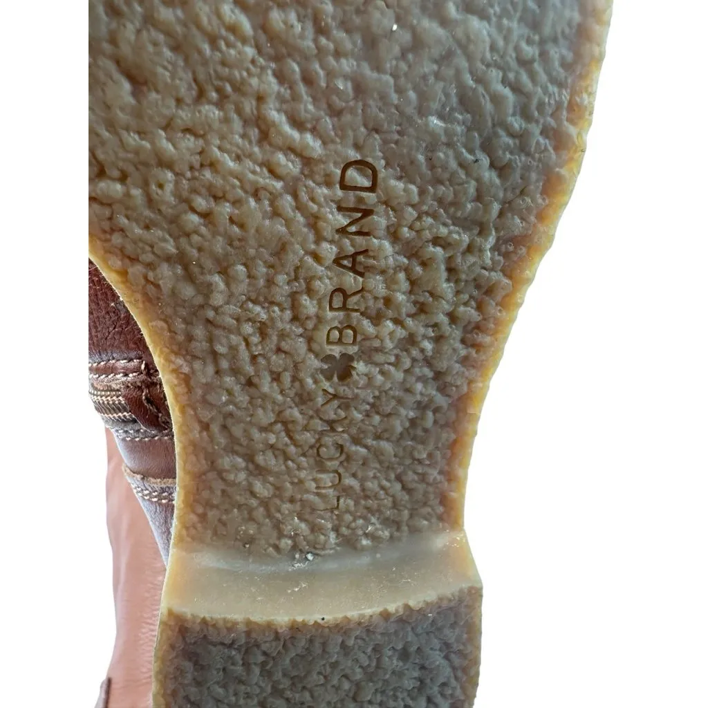 *Lucky Brand Generall Boots Womens 7? Brown Leather Tall Faux Fur Foldover Zip - Image 12