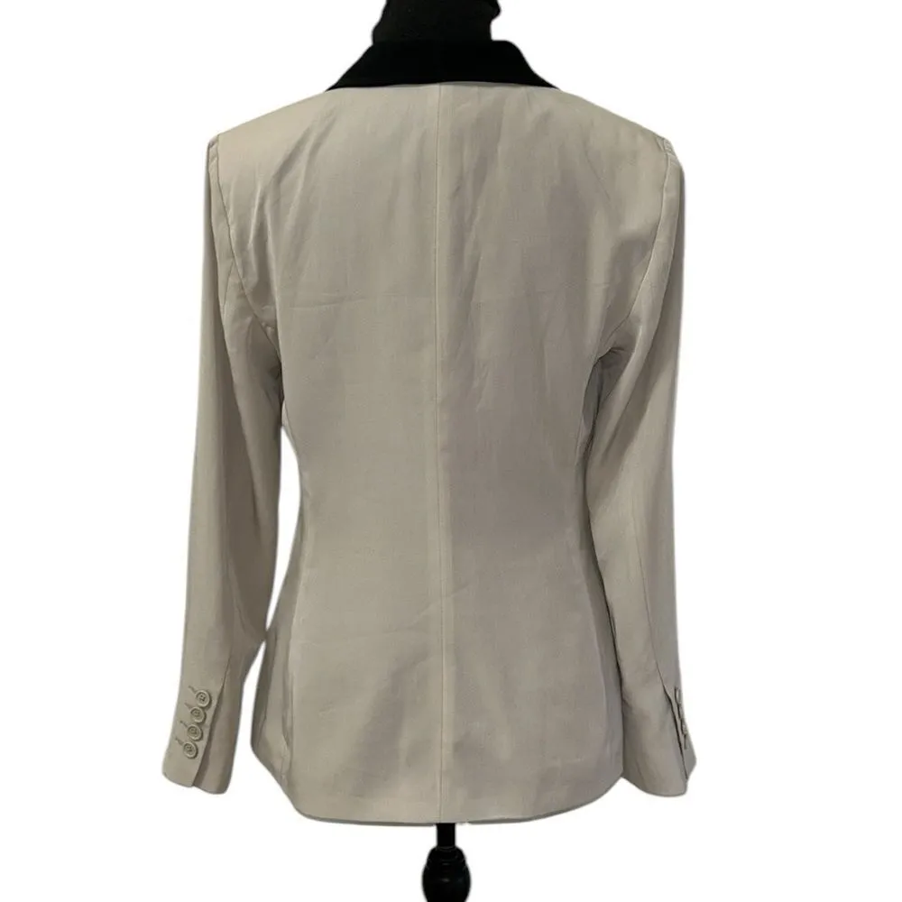 Express Cream and Black Blazer with Tuxedo Lapel and Deep V-Neckline - Image 3