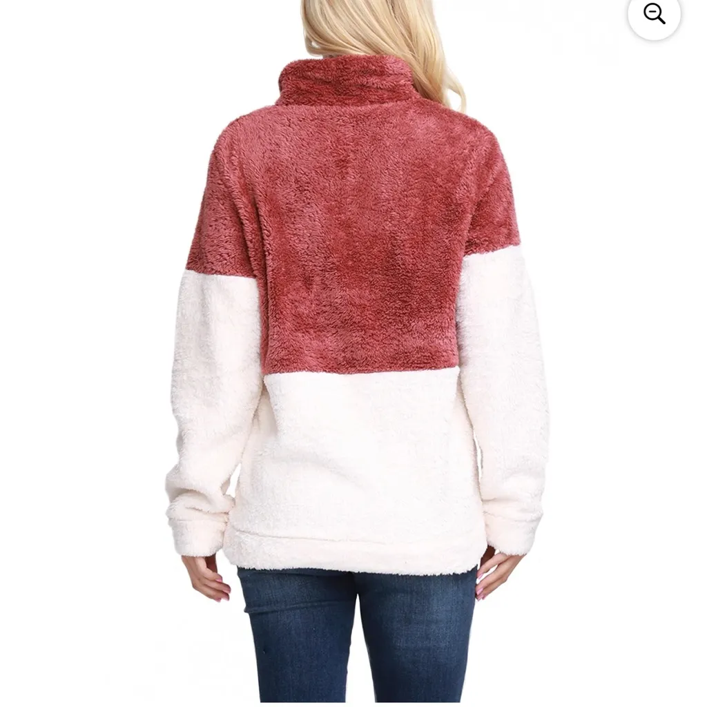 NWT Doublju Women's Soft Teddy Fleece Quarter Zip Pullover with Pocket Size 1X Pink - Image 4