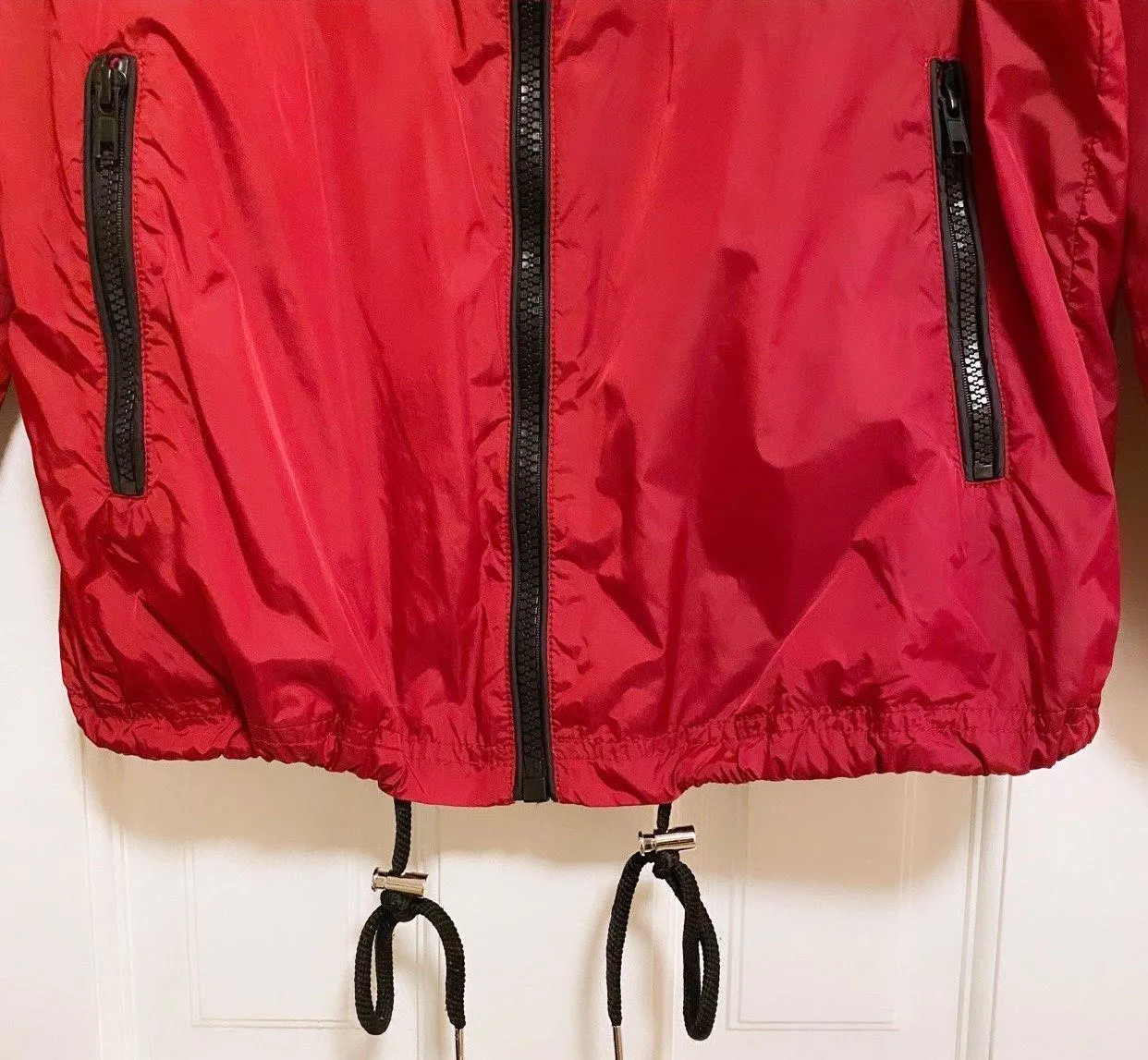 | Red and Black Windbreaker with  Attached Stow Away Hood Small - Image 3