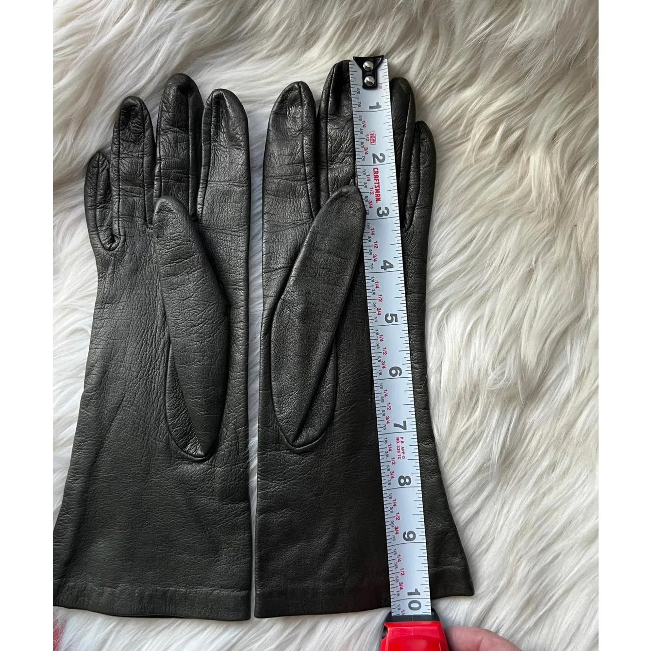 Vintage Dark Gray Leather Women's Gloves size 7.5 - Image 4