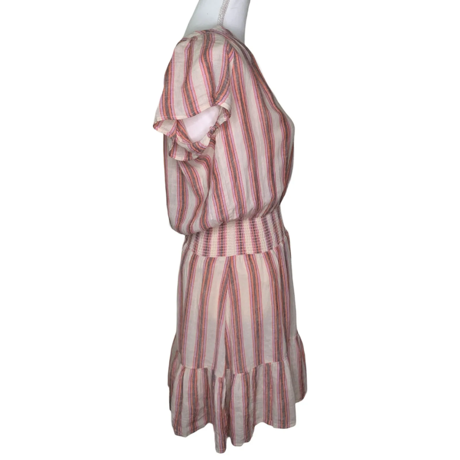 Rails Augustine Camino Stripe Cream Orange Purple Linen Blend Blouson Mini Dress - Image 8