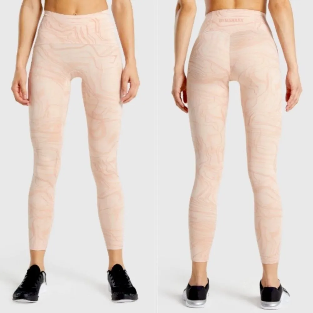 GYMSHARK GS Power Support High Rise Leggings Womens Small Pink Print Workout - Image 2