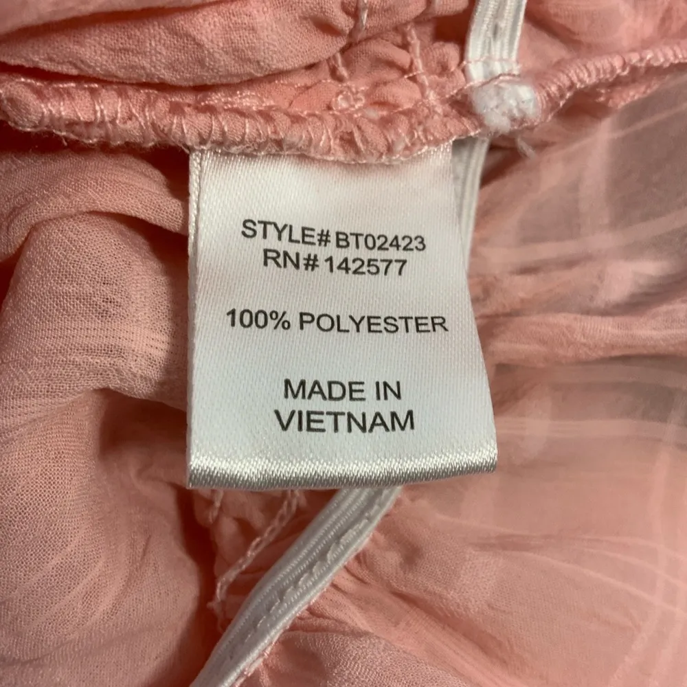 Blashe Women’s Puffed Long Sleeve Peach Textured Crop Top Small Boho Renaissance Pink - Image 4