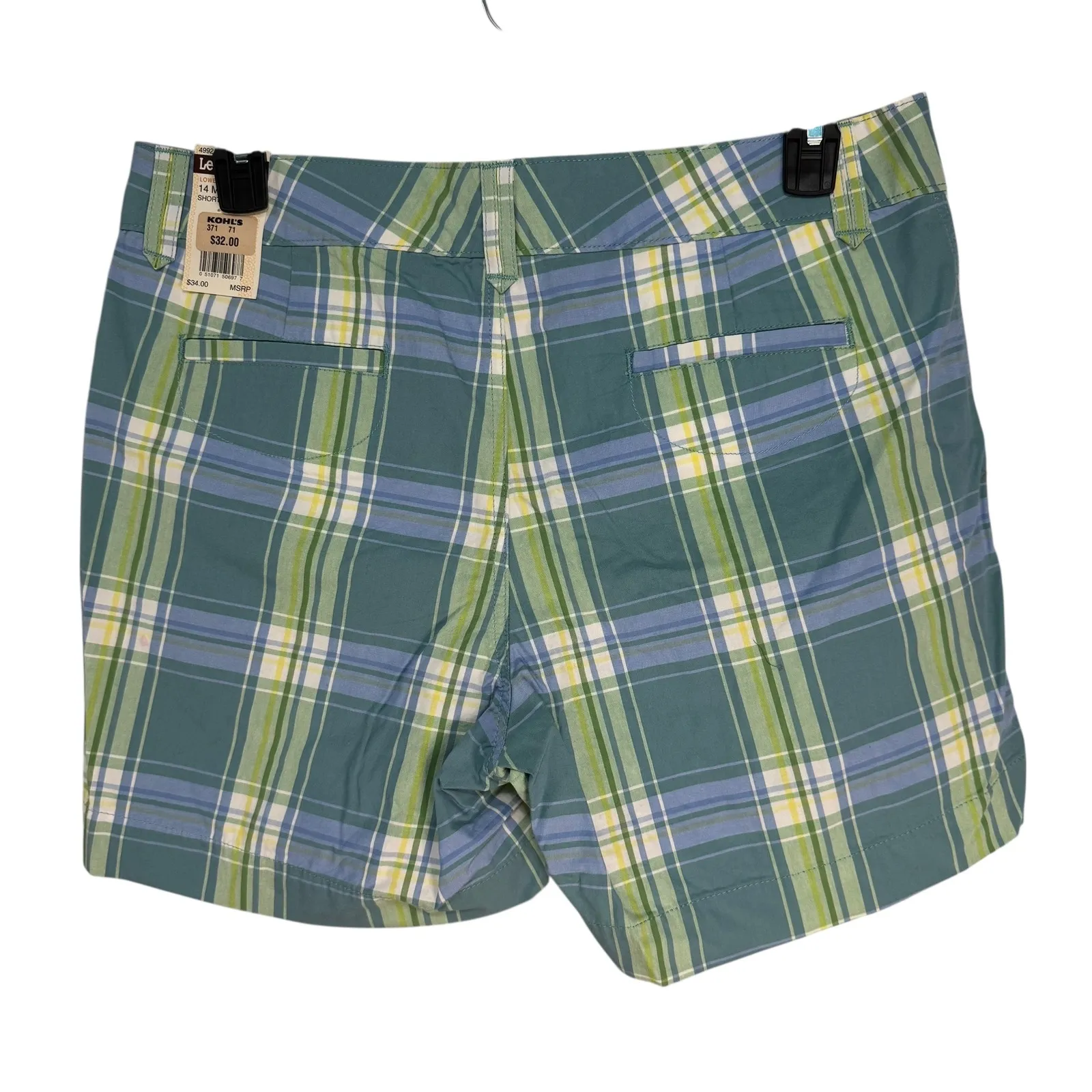 Lee One True Fit Women Plaid Shorts Lower Waist Medium Blue Ombre Size 14 - Image 6