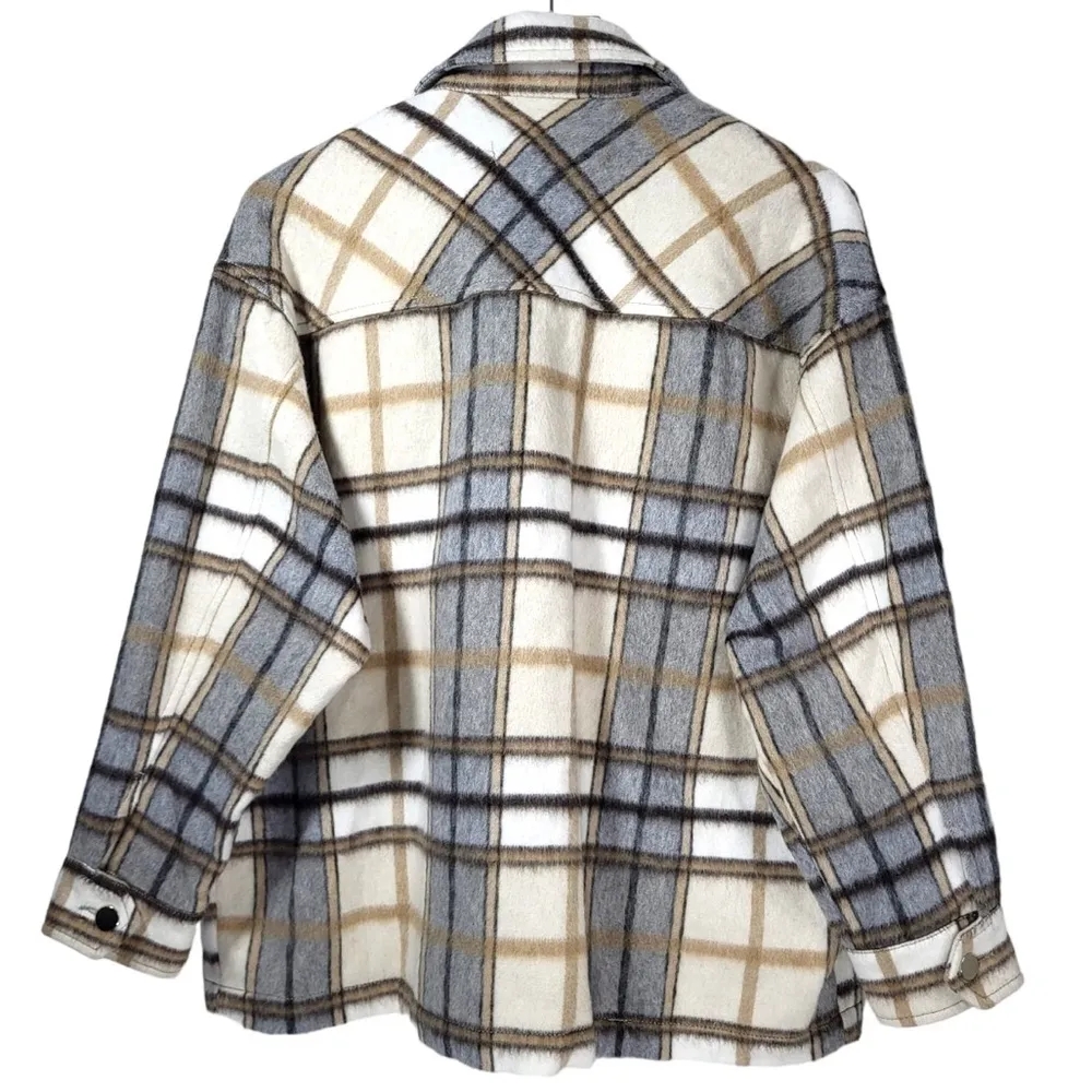 Wool Blend Plaid Oversized Shacket/Overshirt in Neutral/Multicolor - Image 8