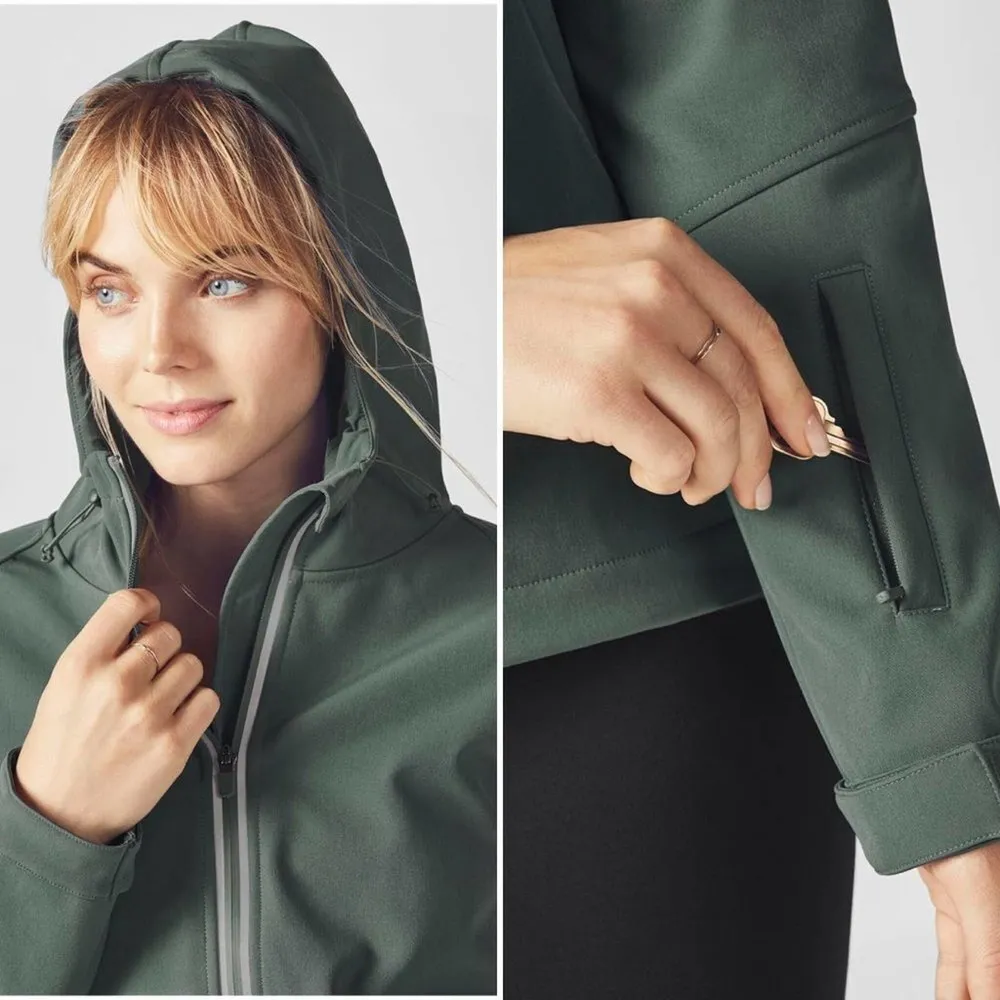 Fabletics Hardshell Jacket size M Green Hooded Athleisure - Image 3