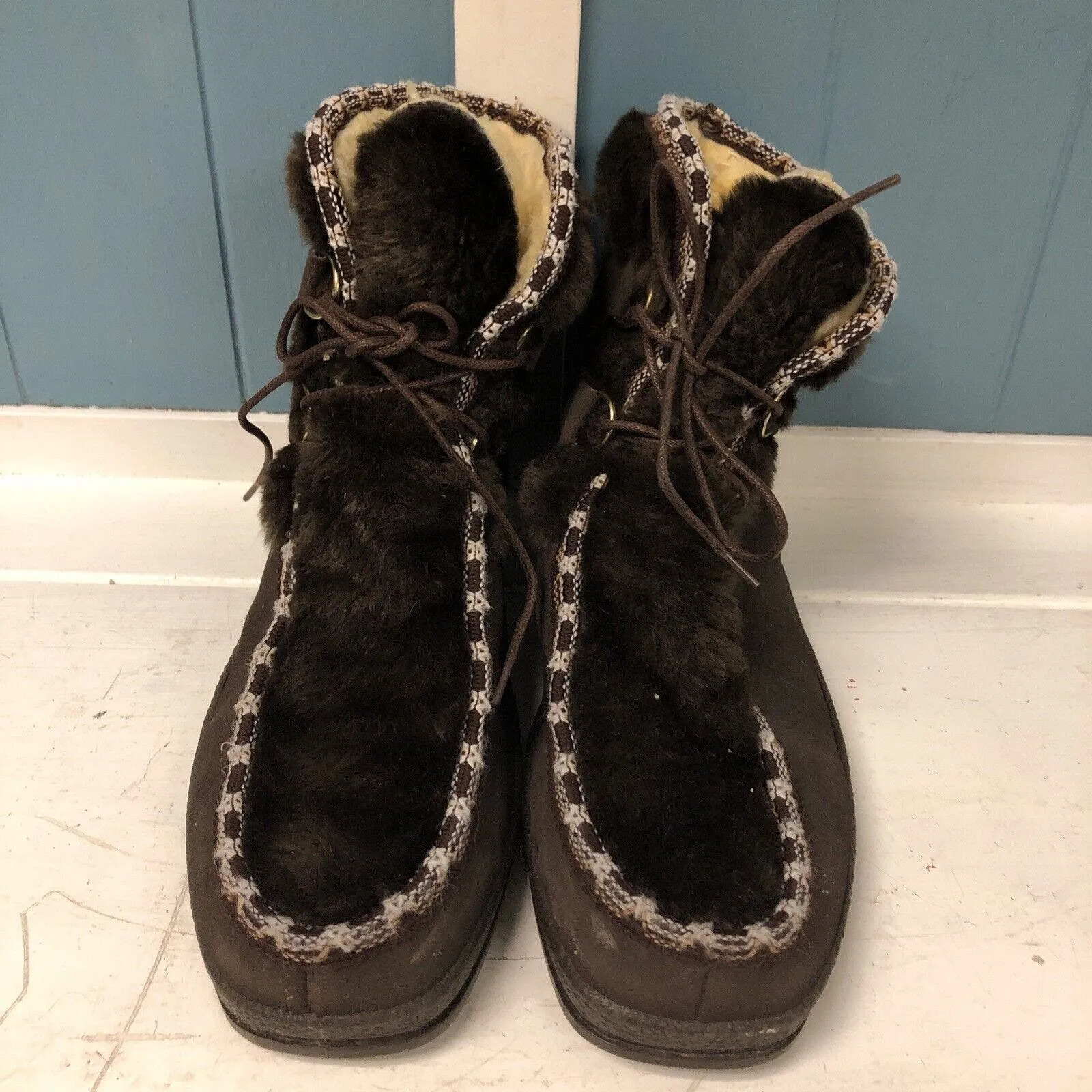 Snowland‎ Brown Suede Leather Faux Fur Boots Sherpa Lined England Womens 8 Vtg - Image 4