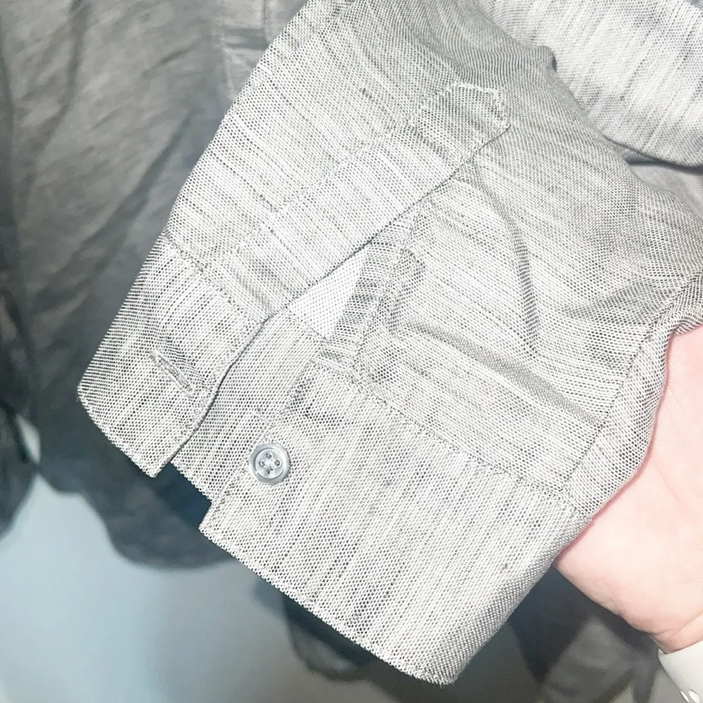 J. Jill Linen Blend Gray Half Button Long Sleeve Women’s Blouse - Image 4