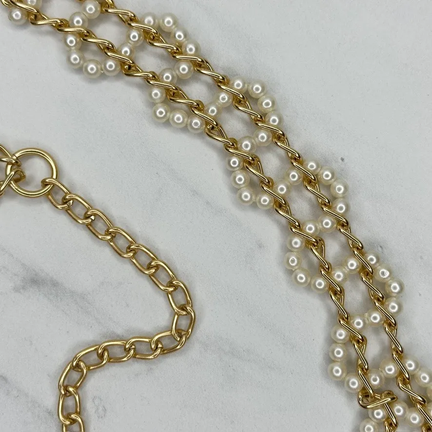 Faux Pearl Beaded Gold Tone Chain Belt XS/Small (XS/S) Elegant ✨ - Image 3