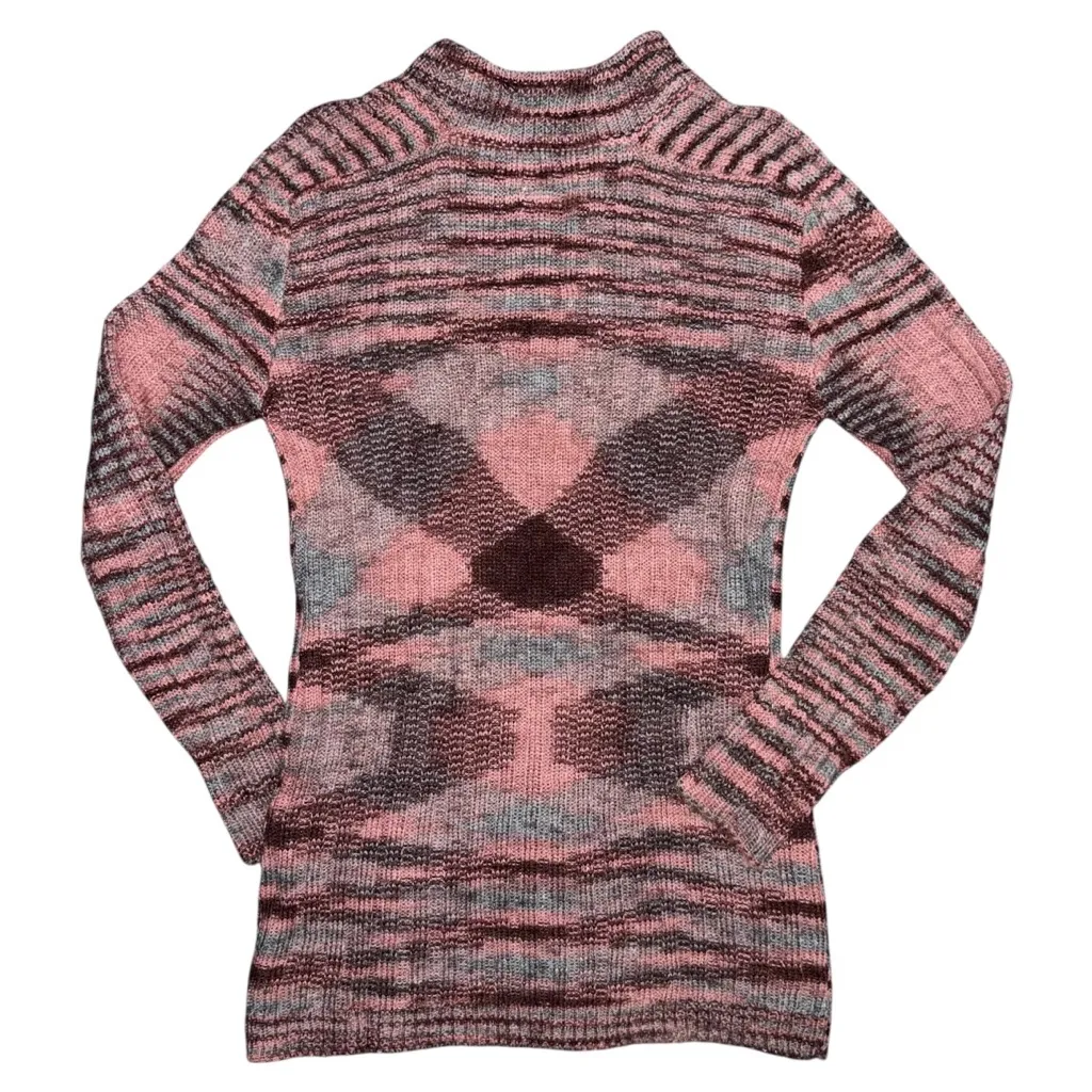 Vintage 70s PICATO Knit Sweater Tunic Women’s M Pink Gray Striped Long Sleeve Size M - Image 2