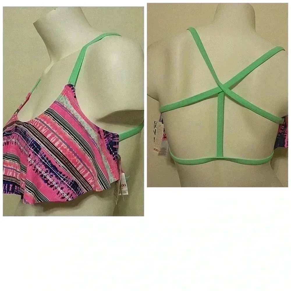 🆕Bongo Multi-Colored Stripped Flounce Bikini Top L🆕 - Image 2