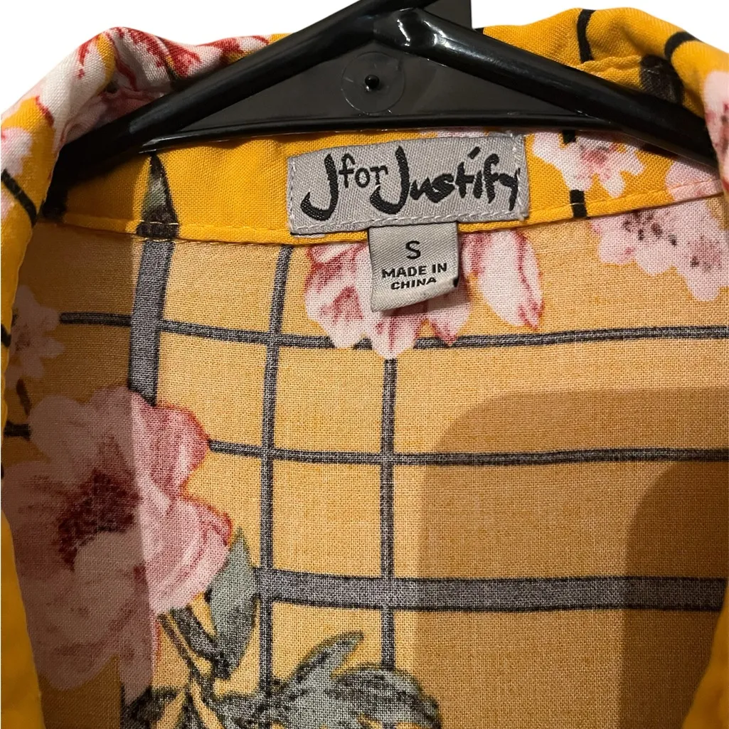 J for Justify Gold Yellow Floral Black Striped Sleeveless Blouse Tunic - Image 3