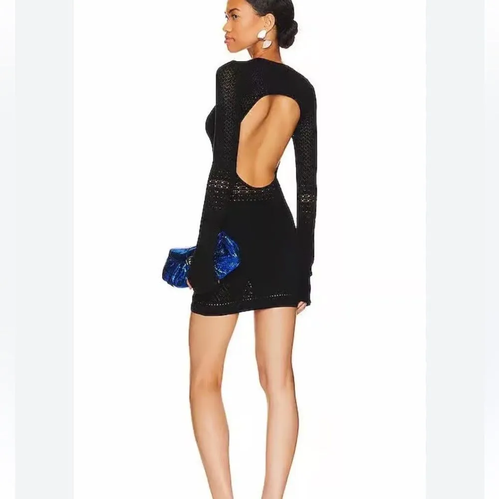 Revolve NBD Brenna Knit Lace Mini Dress with Thumbholes Black Women’s Medium - Image 2