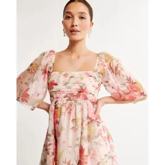 Abercrombie & Fitch Floral Emerson Poplin Sleeve Baby Doll Mini Dress Medium - Image 2