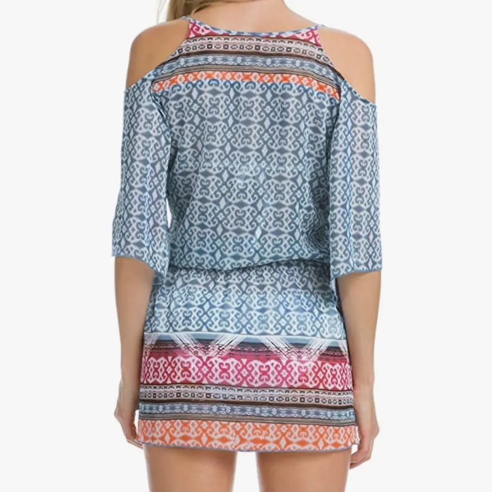 BECCA by Rebecca Virtue Women's Chiffon Bora Bora Tunic Swimsuit Coverup sz XS - Image 4