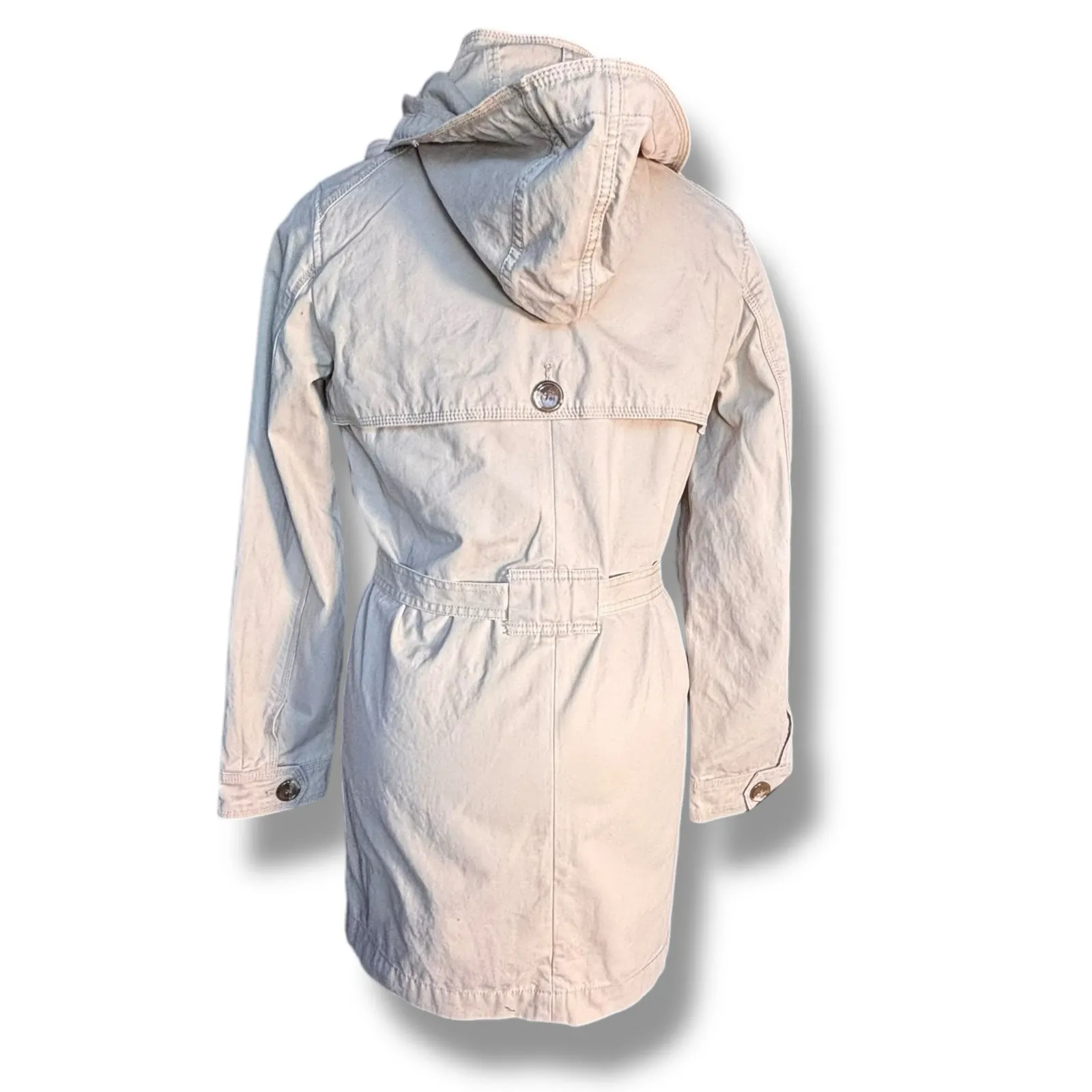 Gap Beige Cotton Trench Coat Utility Jacket Women’s Small Belted Detachable Hood - Image 8