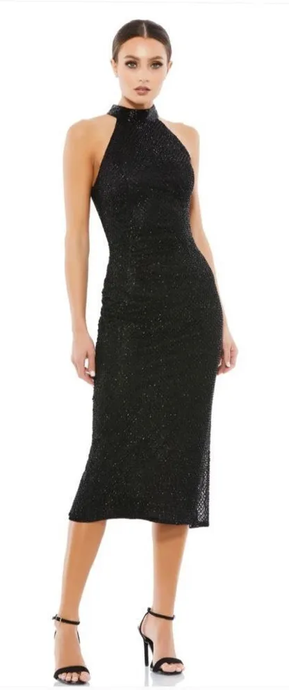 Mac Duggal 5531 HIGH NECK HALTER SLEEVELESS MIDI DRESS Black 2 - Image 2