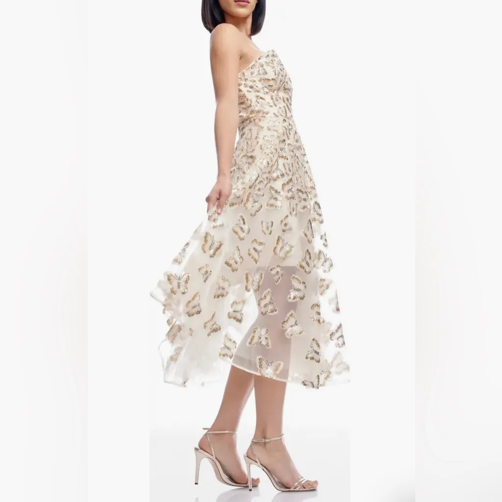 Dress the Population Briella Sequin Butterfly Strapless Dress champagne XL NWT - Image 3