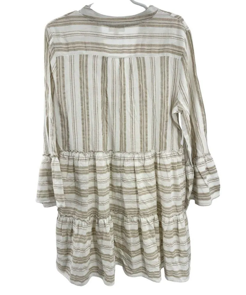 Entro drop waist cream tan tier lined neutral dress ruffle sleeve L vacation - Image 2