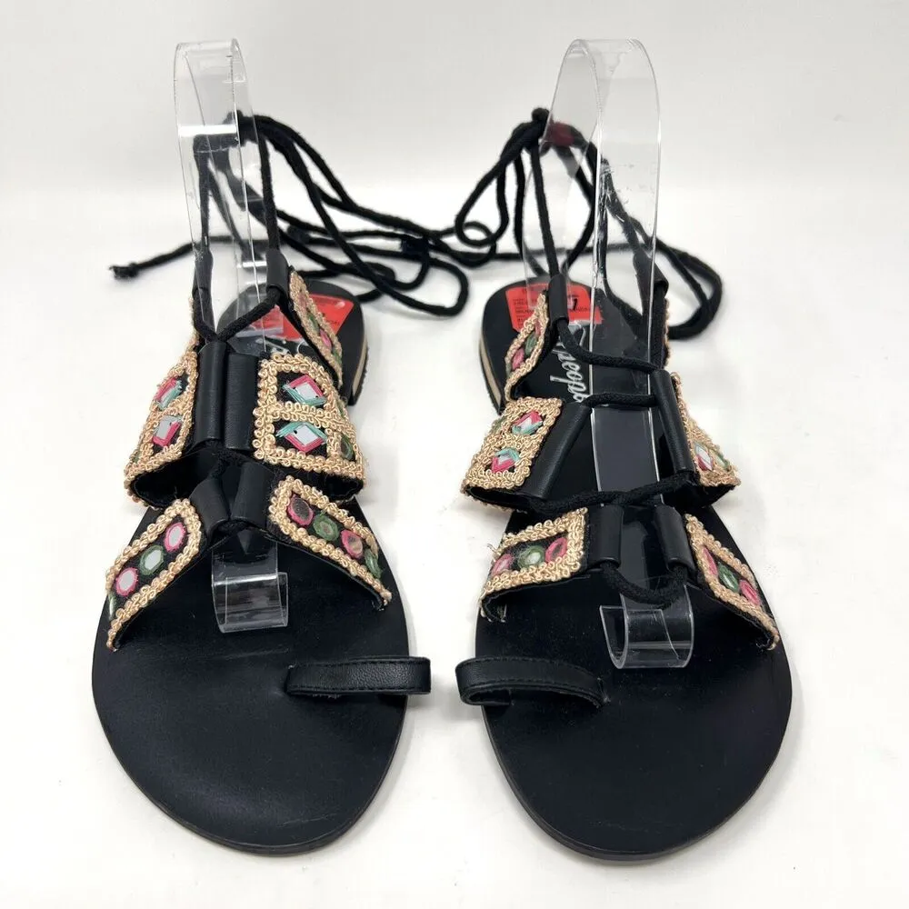 Free People Mantra Mirror Sandals Black Boho Gladiator Lace Up EU 39 Women’s 8.5 - Image 6