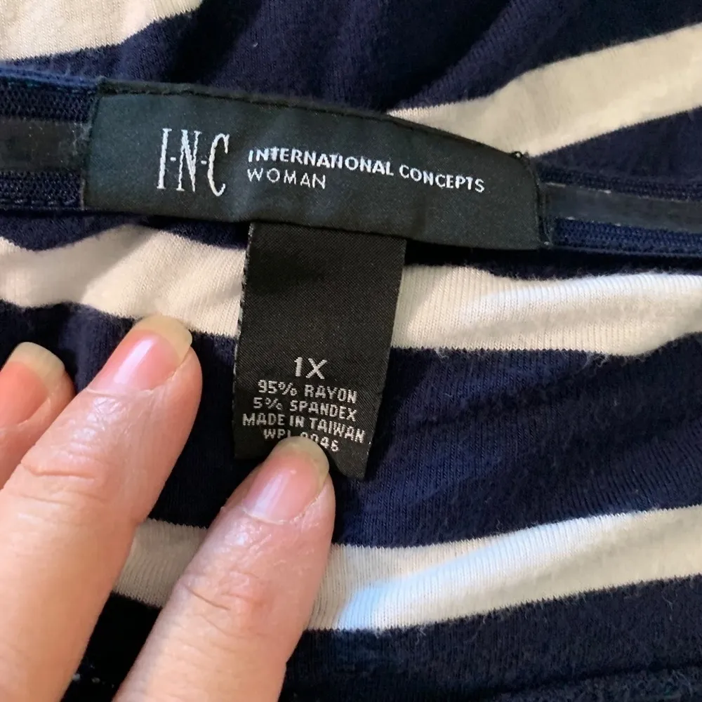 INC International Concepts Women size 1X over the shoulder nautical blouse White - Image 5