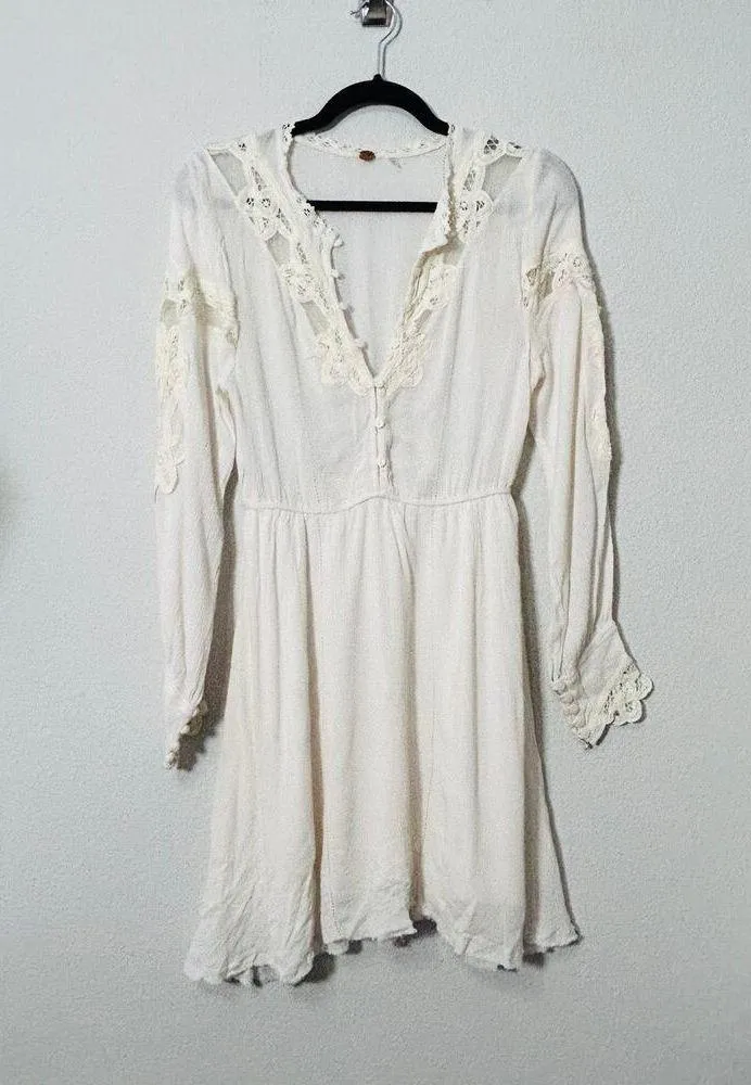 NEW Free People FP One Paige Mini Dress Sand Sable XS Oversize Cowgirl Off White - Image 8