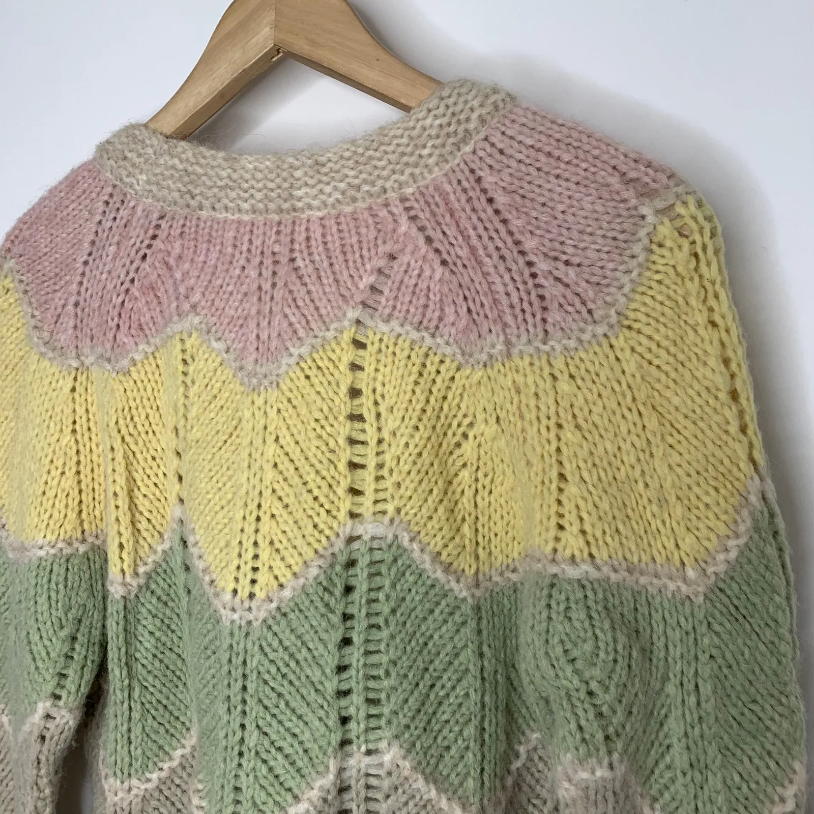 Loveshackfancy Deena Alpaca Wool Rainbow Pastel Zig Zag Cardigan Womens Small - Image 11