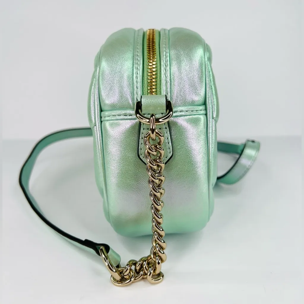 GUCCI GG Marmont Chain Blue Iridescent Nappa Chevron Matelasse Shoulder Bag - Image 6