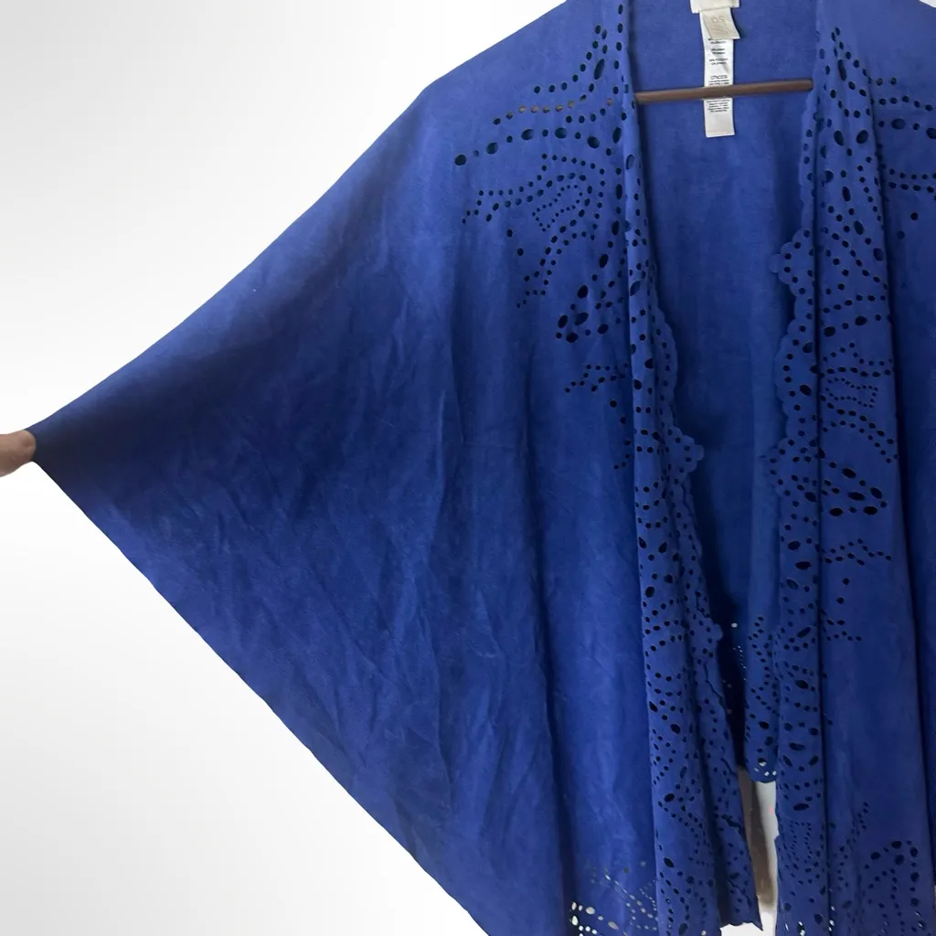 Chico's Chico’s Blue Laser Cut Open Front Shawl wrap One Size - Image 3