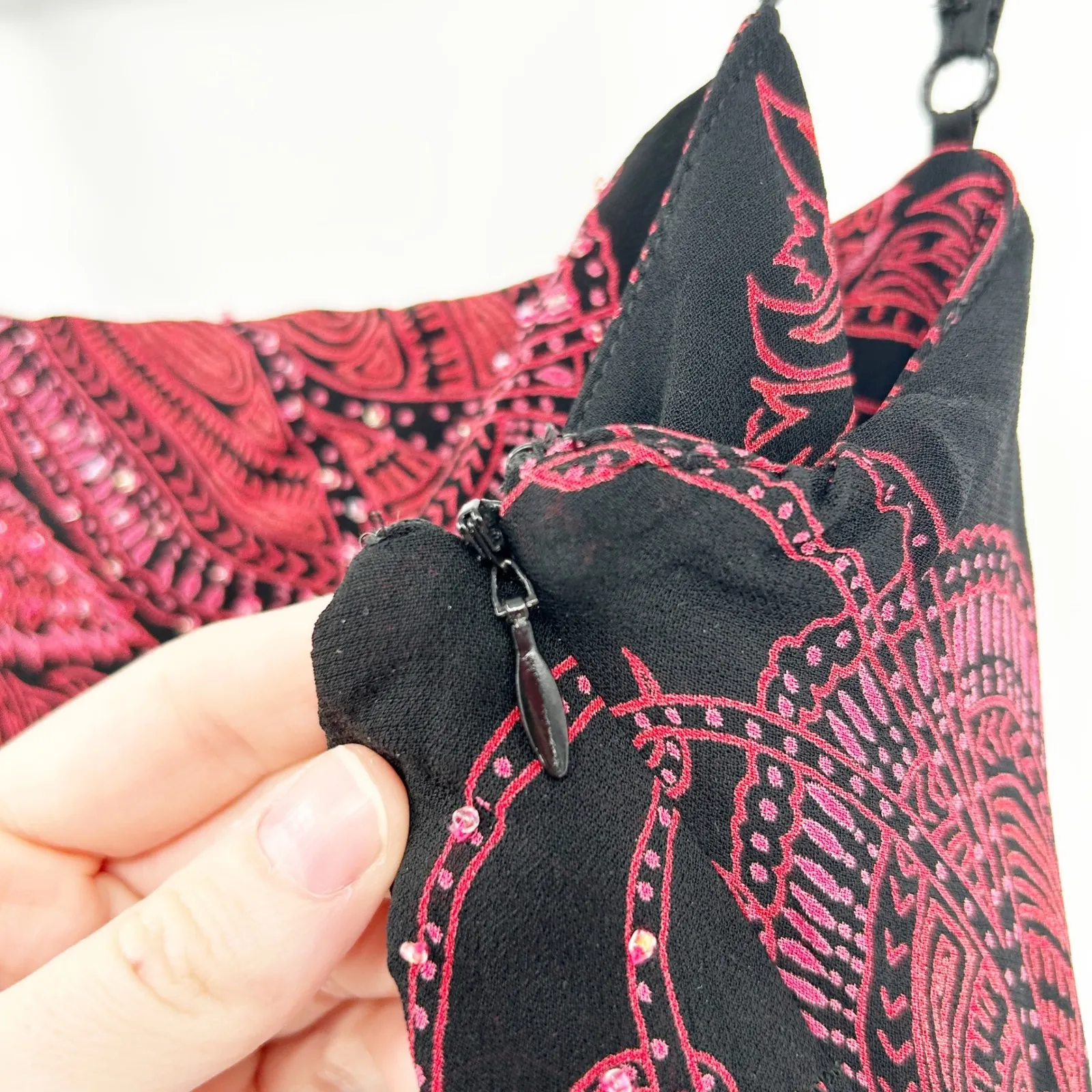 EVA BLUE Womens Y2K Paisley Beaded Asymmetrical Hem Midi Slip Dress Size 16 Black - Image 8