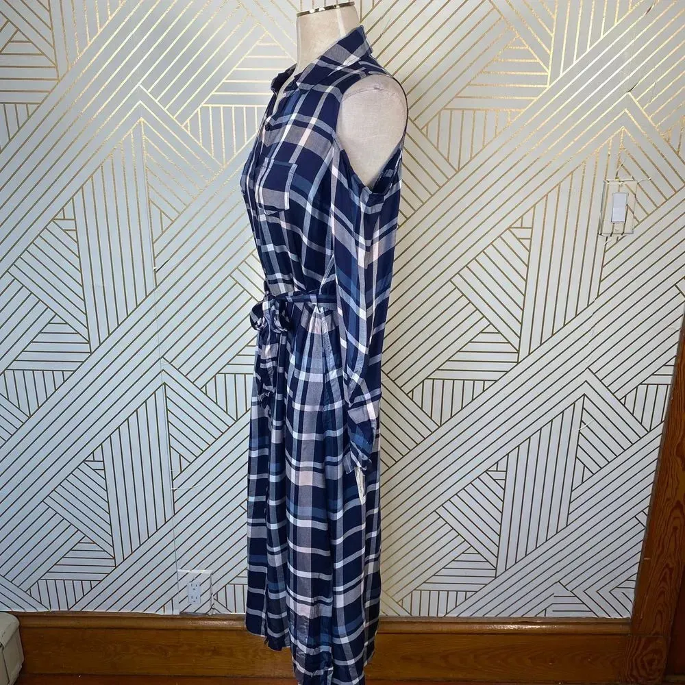 Maison Jules  Cold-Shoulder‎ Plaid Midi Shirt Dress - Image 7