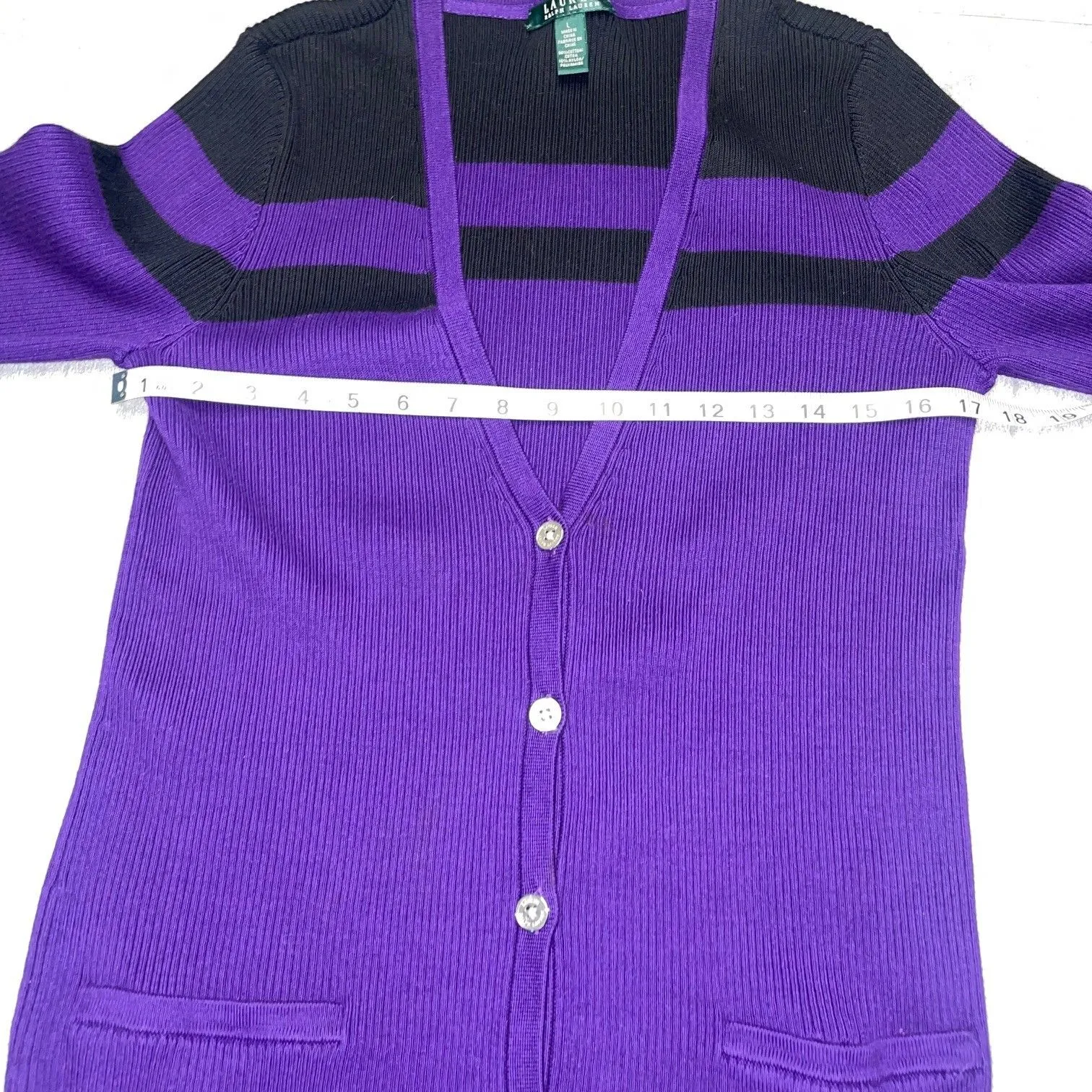 Lauren Ralph SZ LARGE  Purple & Black Cardigan Old Money Luxe - Image 3