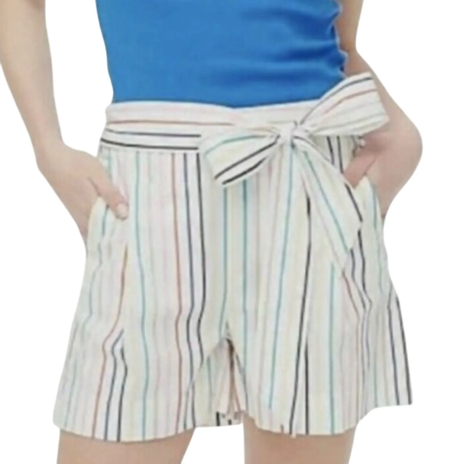 J CREW Striped tie-waist short stretch cotton poplin Size 0 New w/ Tag MSRP $60 - Image 3