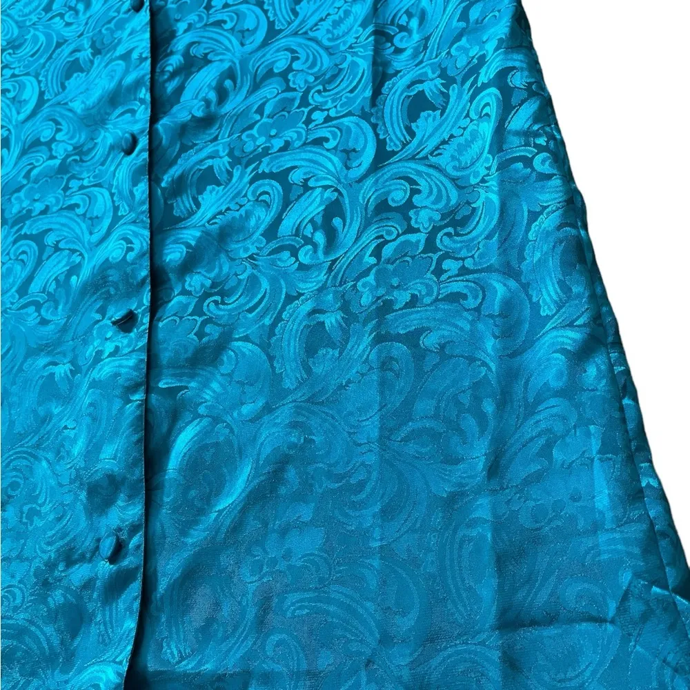 Victoria’s Secret Vintage Gold Label Teal Silky Satin Button Up Lingerie Dress - Image 2