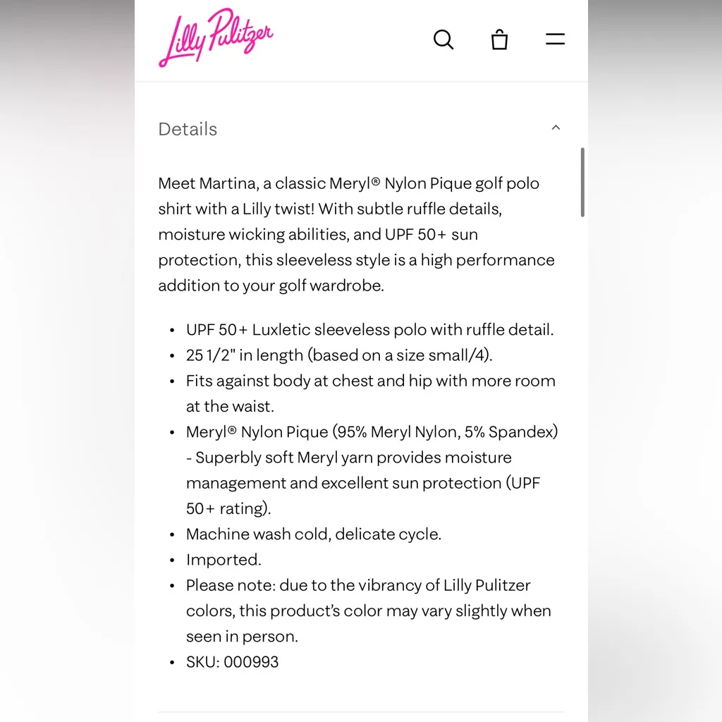 Lilly Pulitzer Martina Polo top UPF 50+ Luxletic small $88 Navy - Image 3