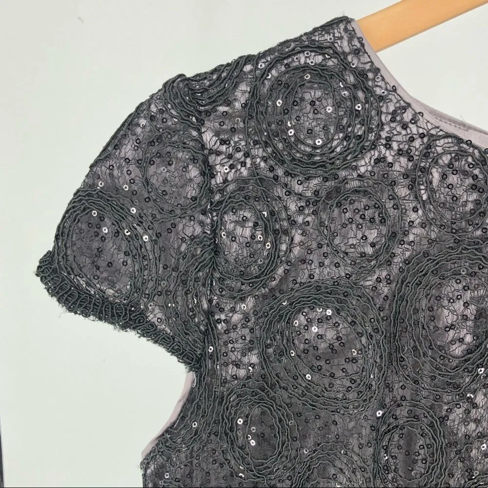 Suzi Chin for Maggy Boutique Black Sequin Swirl Cap Sleeve Cocktail Dress size 8 - Image 3