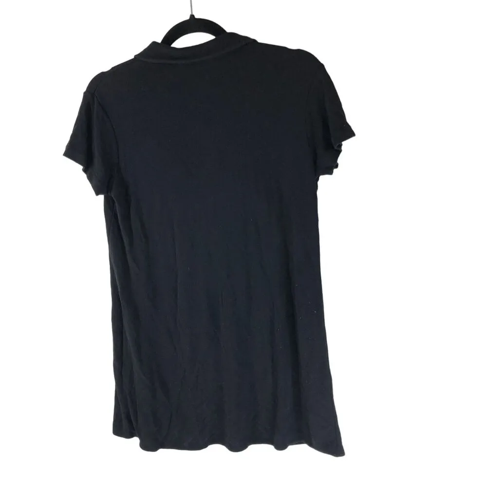 Eileen Fisher Black Rayon Short Sleeve Polo Shirt Tunic Top Womens S - Image 3