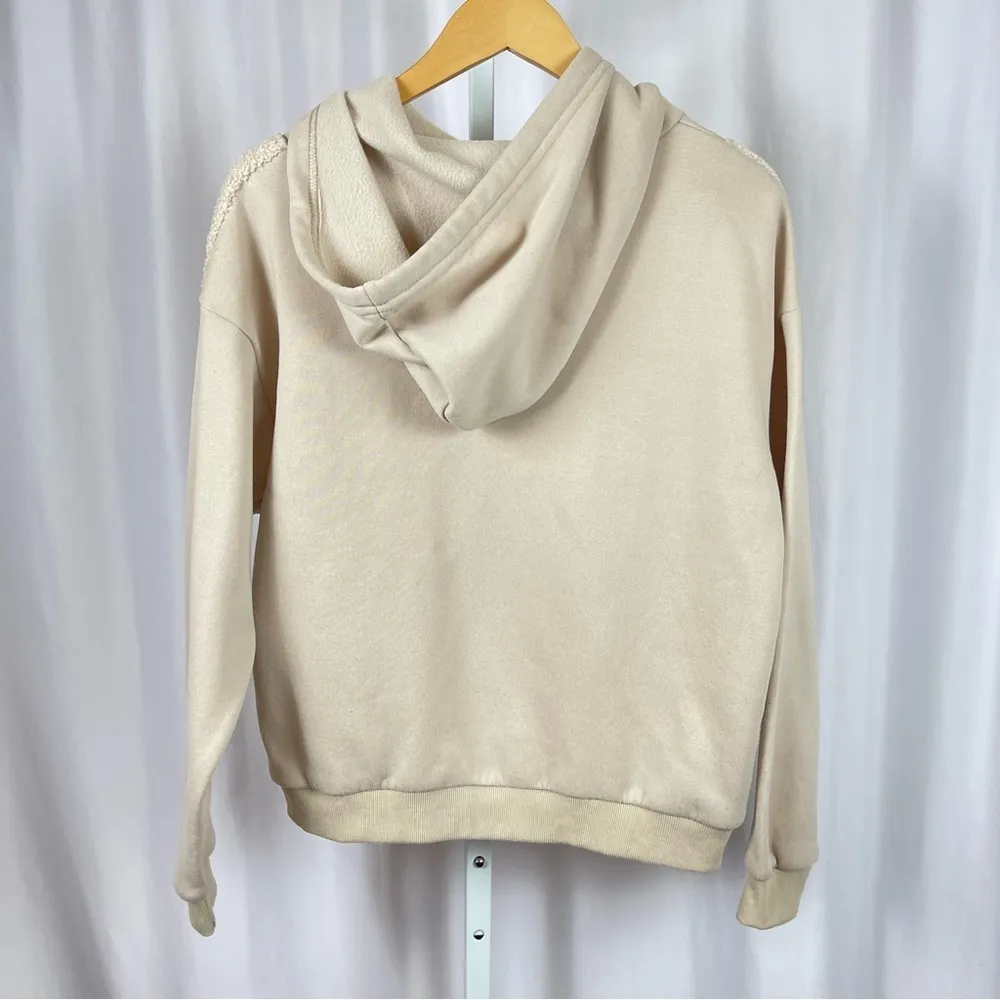 Cider Medium Patchwork Sherpa Neutral Hoodie Hooded Sweatshirt Beige - Image 2