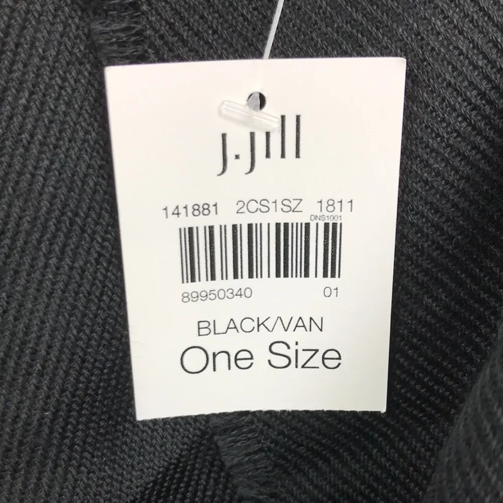 NWT J. Jill Women’s Black White Plaid Raw Fringe Hem Infinity Scarf - Image 6