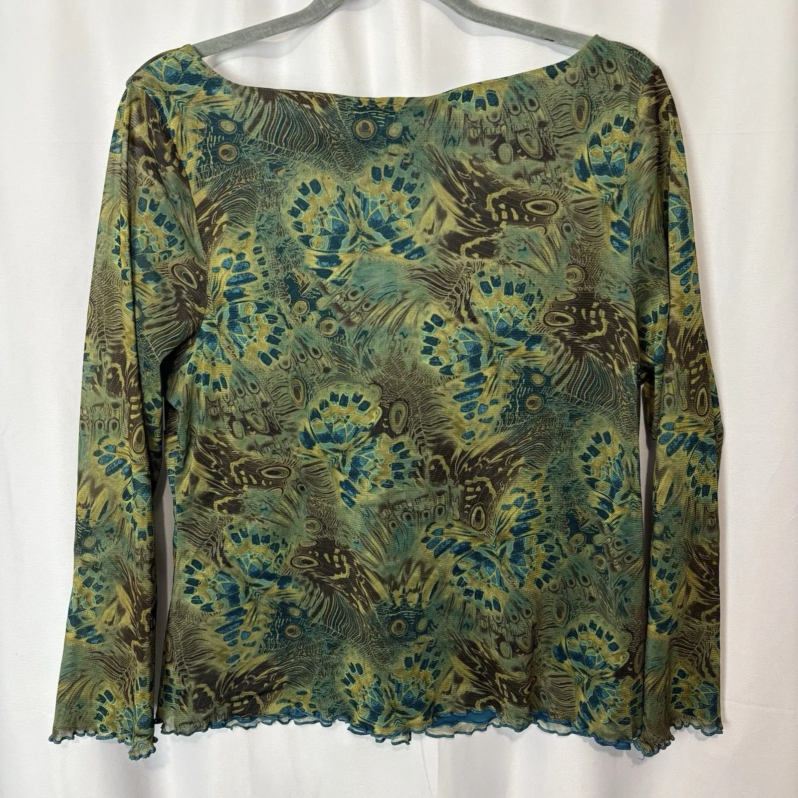 Vtg Y2K Faded Glory Babydoll Top Green Peacock Mesh Whimsigoth Fairy 20W Ruffle - Image 6