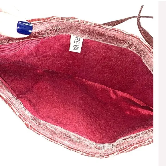 Vintage REVA Woven Faux Leather Crossbody Purse Bag | Burgundy Maroon Fold Over Brown - Image 6