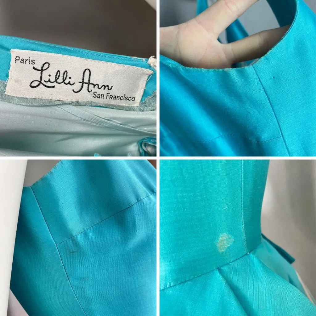 Vintage 1960s Lilli Ann Dress FLAWS Wounded Bird Peplum Skirt Blue White Stripes Size XXS - Image 9